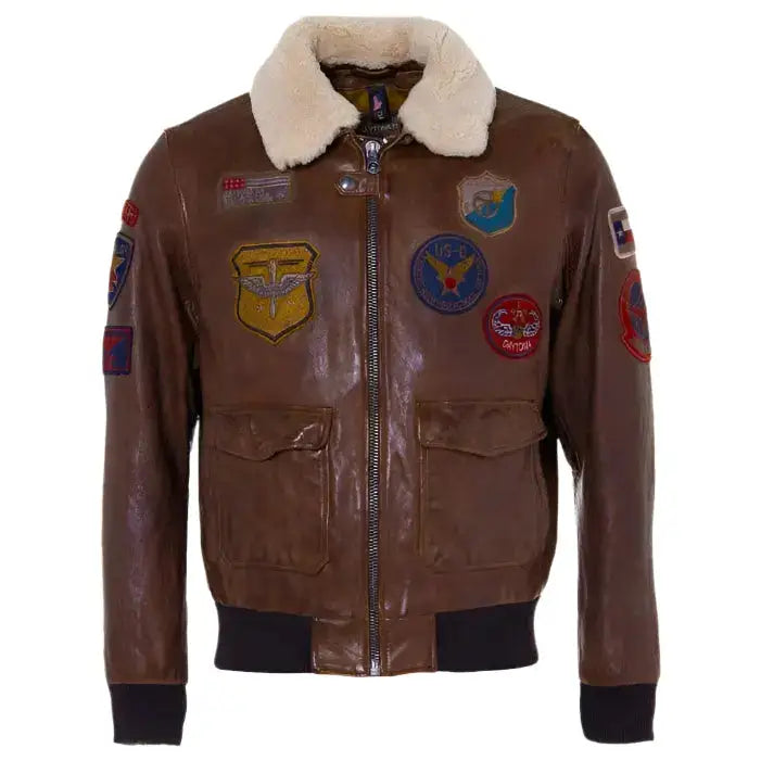 Mens Brown Sheepskin Aviator Jacket-0