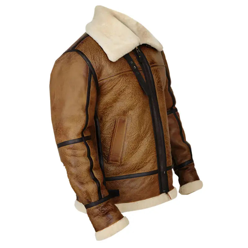 Mens Brown B3 Bomber Shearling Jacket-2