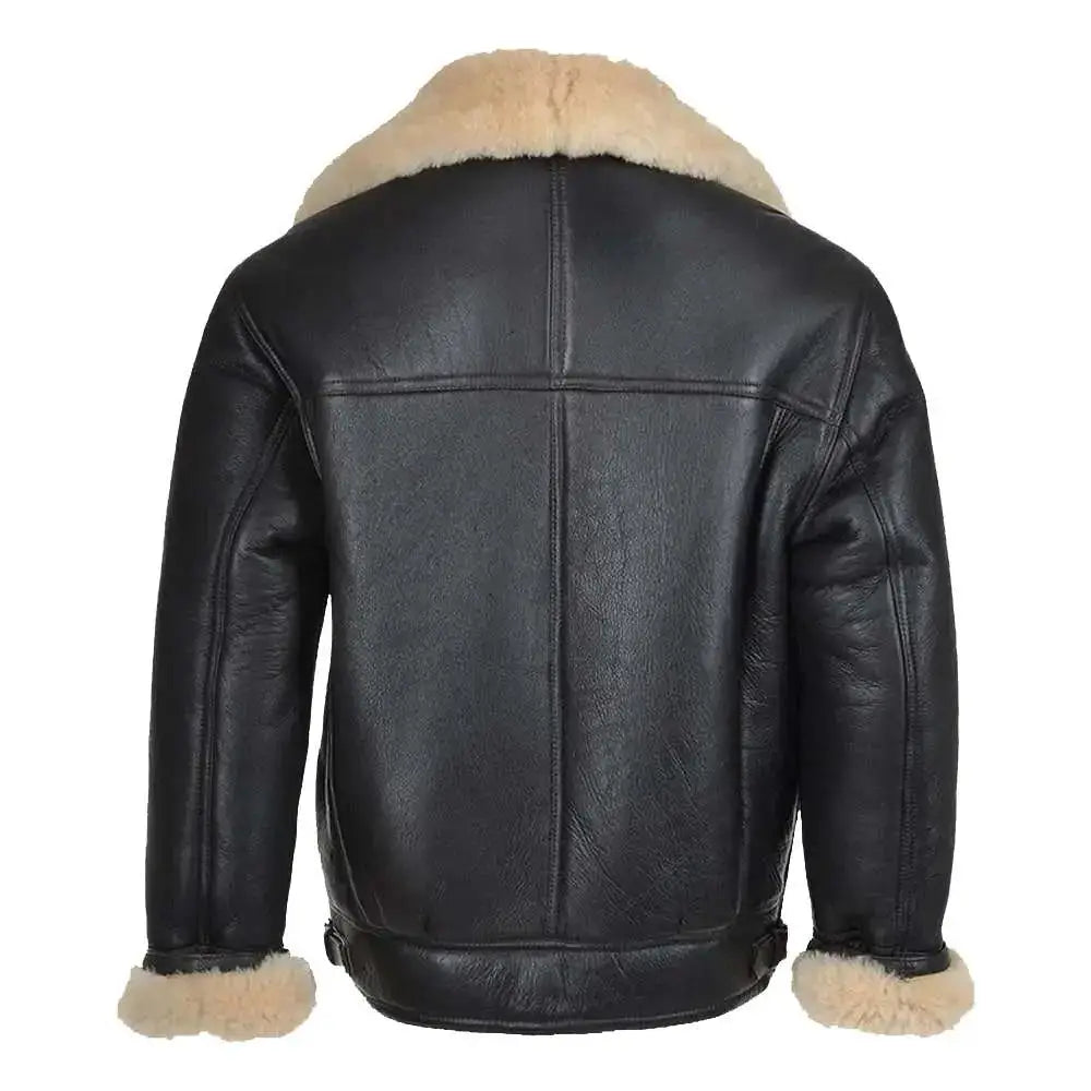 Mens Black Leather B3 Bomber Aviator Jacket-1