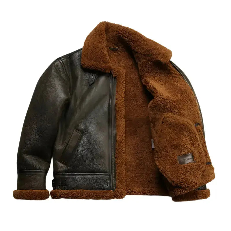 Mens B3 Sheepskin Shearling Leather Bomber Jacket-2