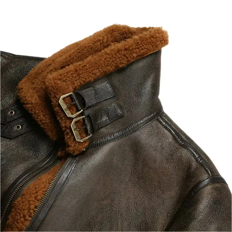 Mens B3 Sheepskin Shearling Leather Bomber Jacket-3