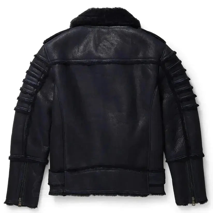 Men’s Black Aviator Sheepskin Moto Shearling Leather Jacket-1