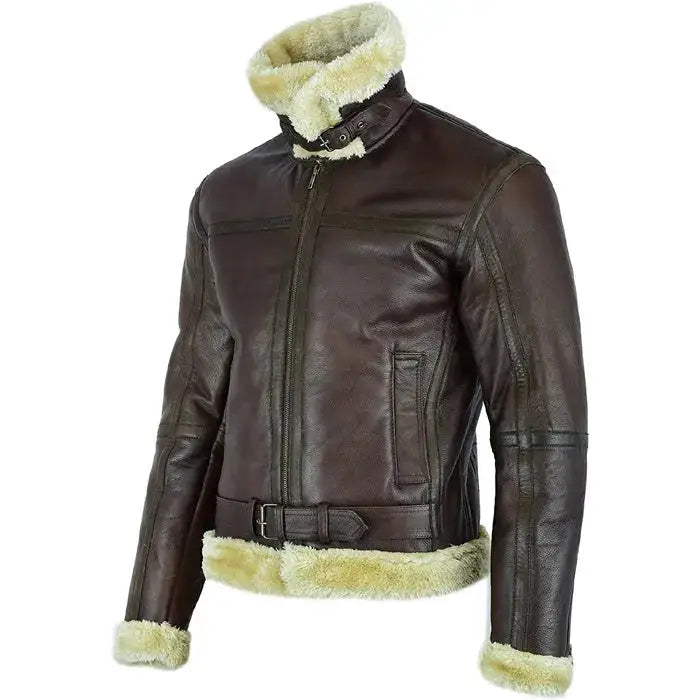 Mens Brown Shearling Aviator Jacket-4
