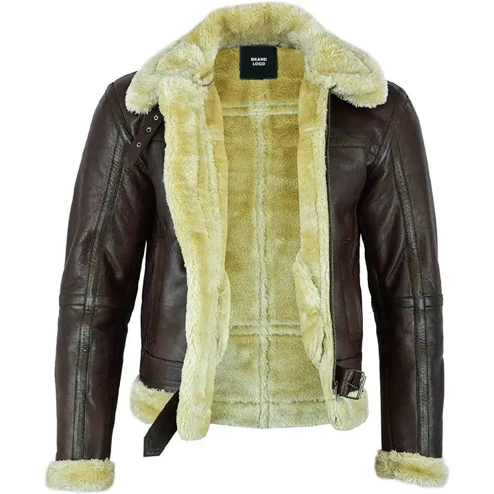 Mens Brown Shearling Aviator Jacket-2