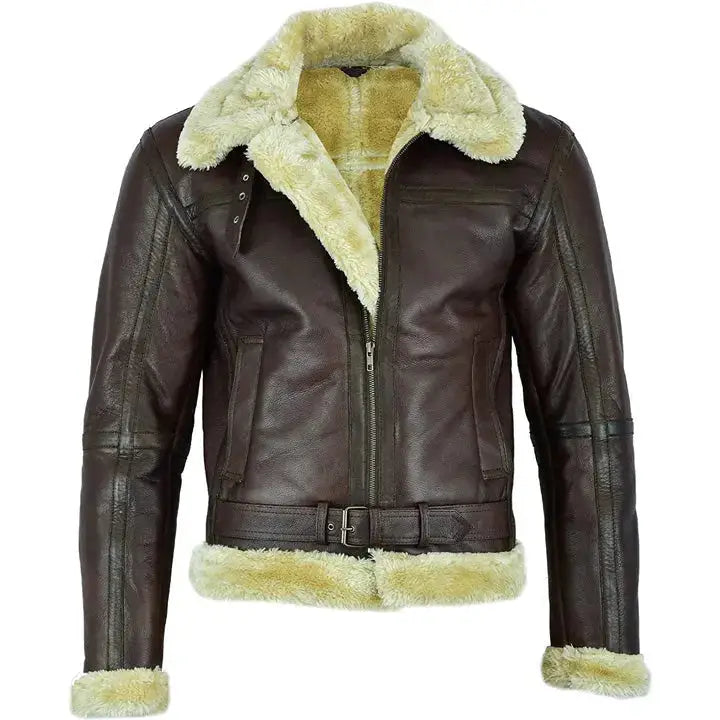 Mens Brown Shearling Aviator Jacket-0