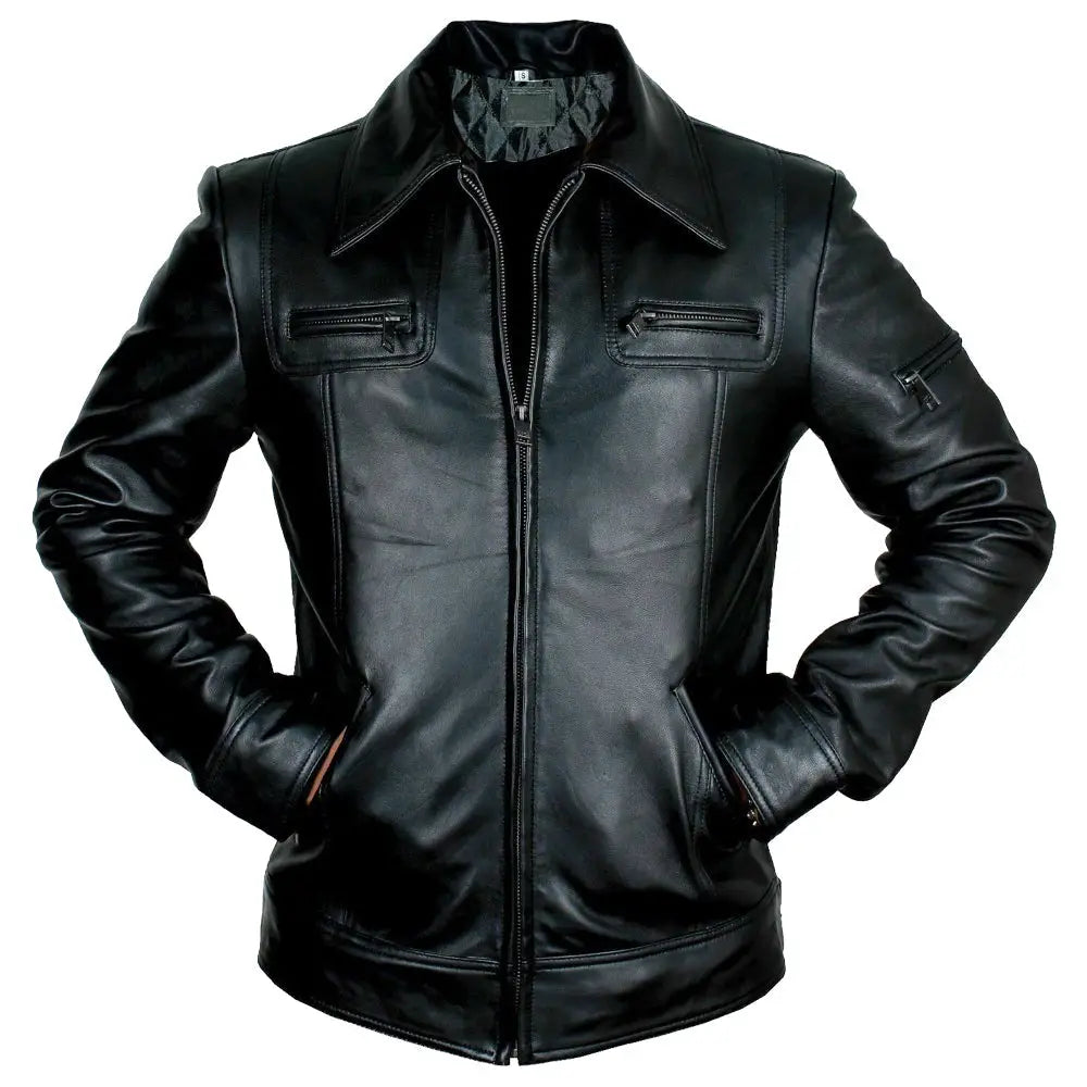 Mens Buster Slim Fit Leather Jacket-0