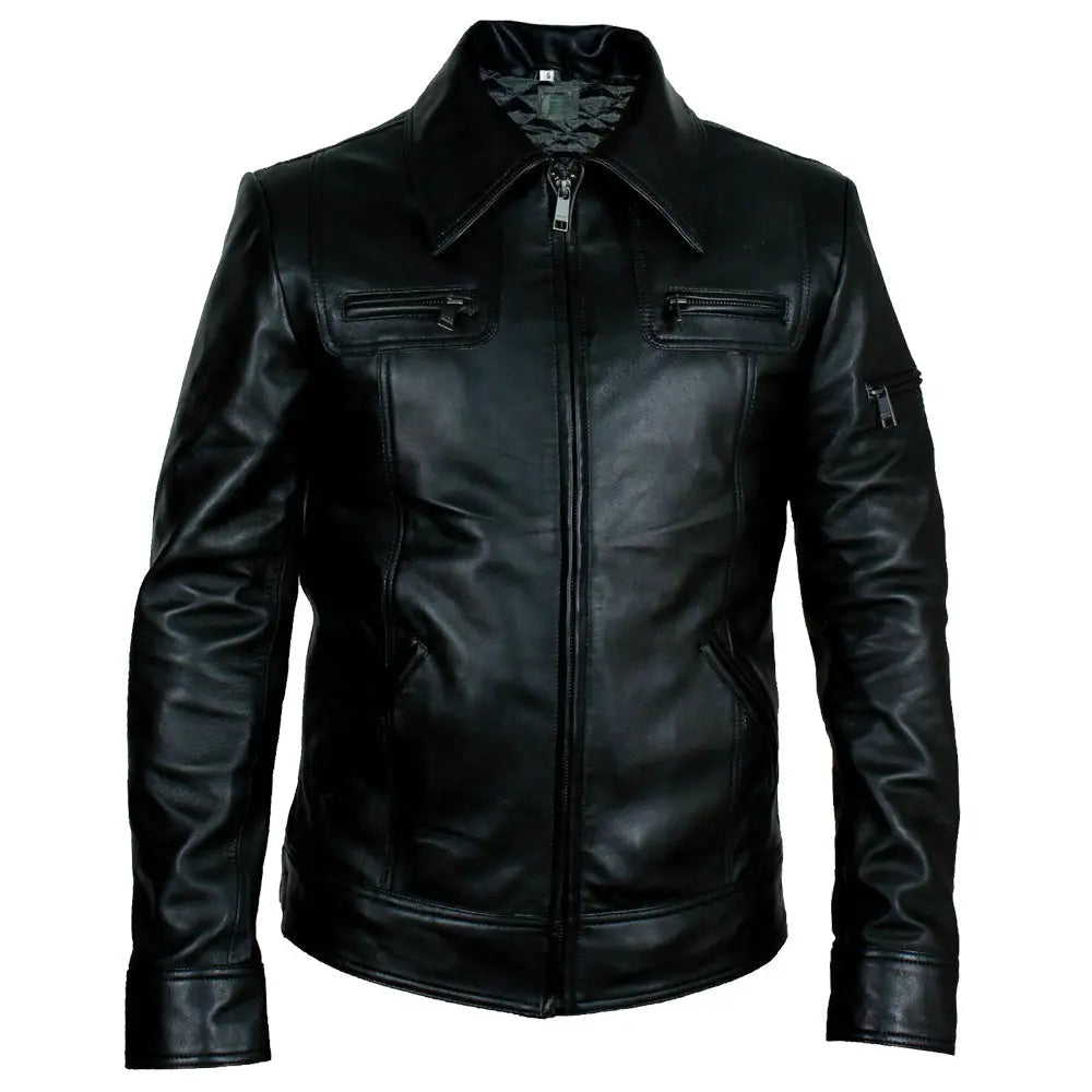 Mens Buster Slim Fit Leather Jacket-4