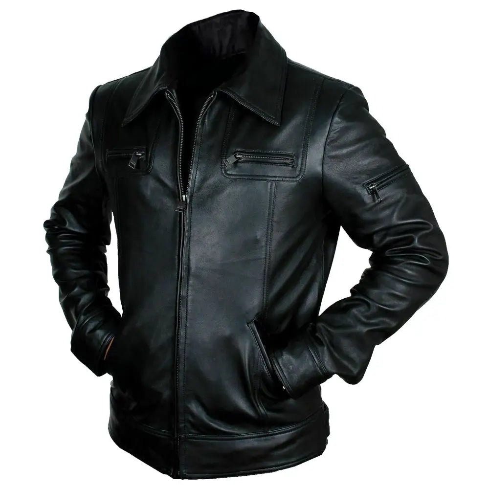 Mens Buster Slim Fit Leather Jacket-2