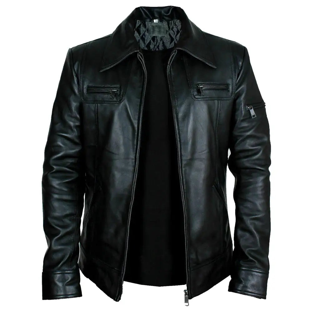 Mens Buster Slim Fit Leather Jacket-1