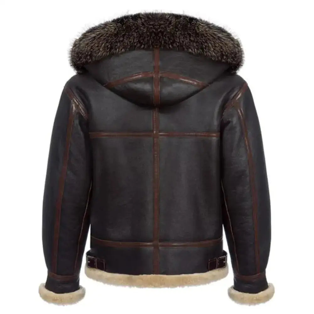 Mens Hooded Shearling Sheepskin Pilot Jacket-1