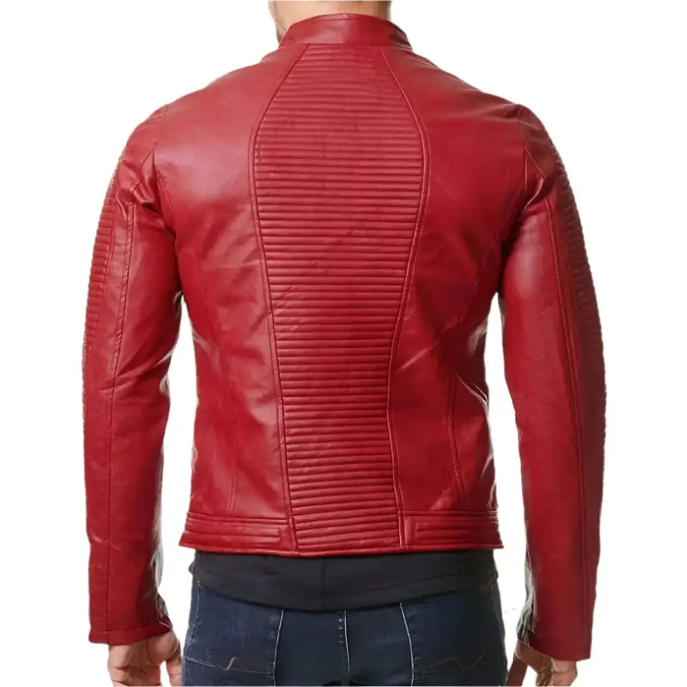 Men's Red Slim Fit Leather Biker Jacket-1