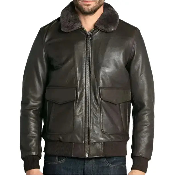 Brown Cowhide Leather Aviator Jacket-0