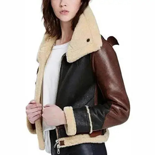 Women's B3 Flight Aviator Sheepskin Shearling Bomber Jacket-1