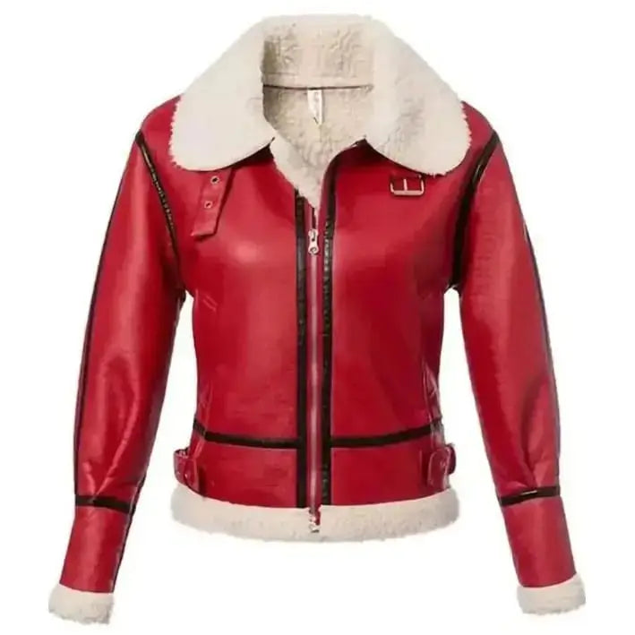 Women's Red Shearling Leather Jacket-0