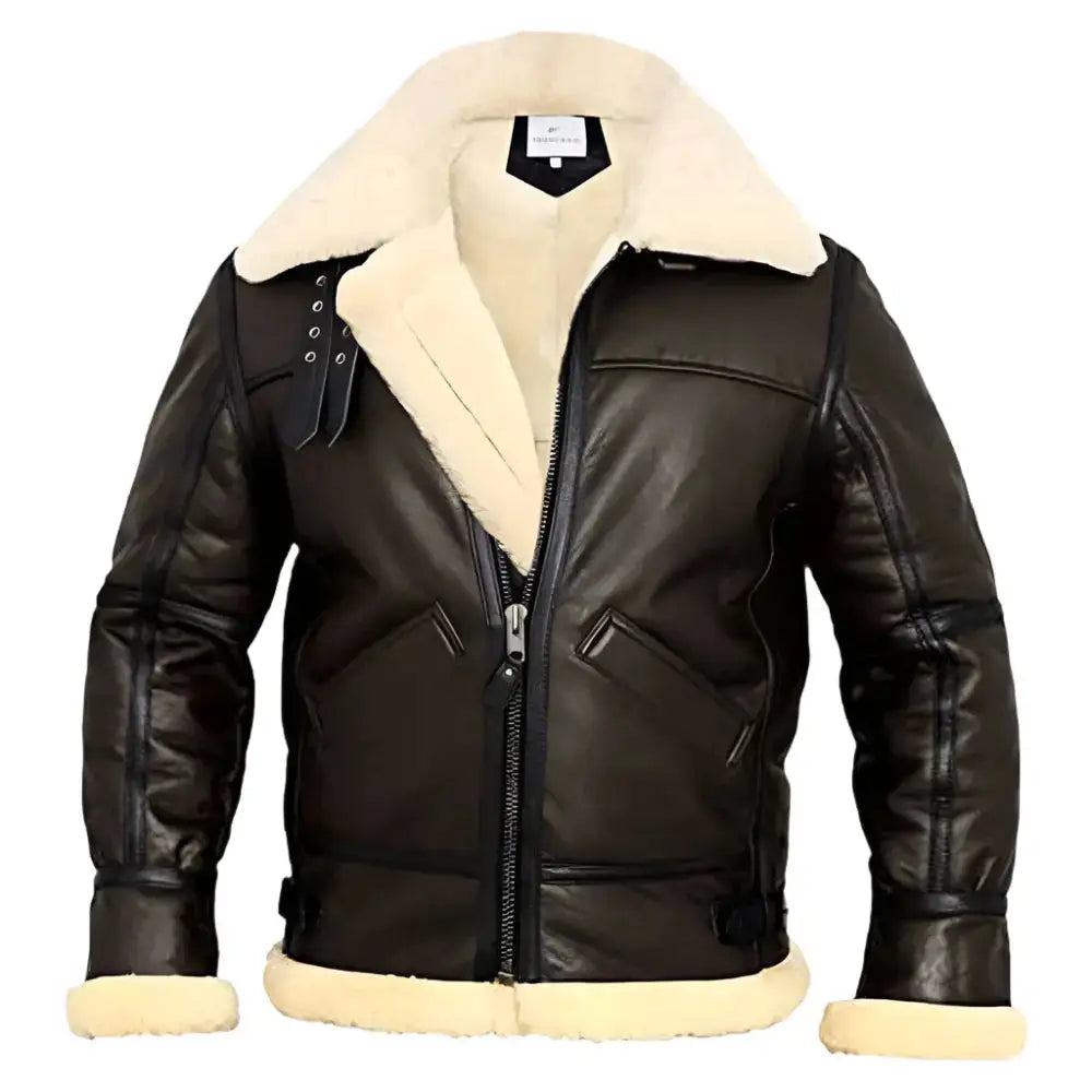 Men's B-3 Shearling Aviator Leather Bomber Jacket – Classic Vintage Style-0