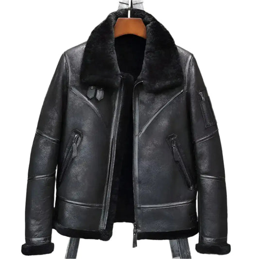 Men's Black B-3 Shearling Flight Jacket – Aviator Winter Coat-0