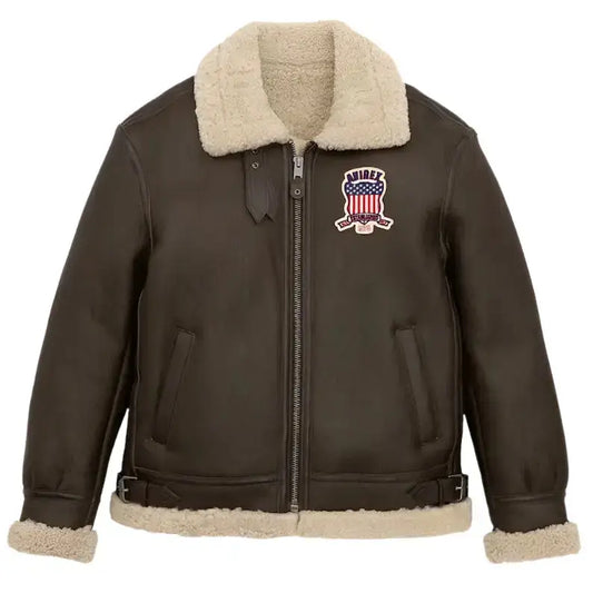 Chocolate Brown B3 Shearling Bomber Jacket-0