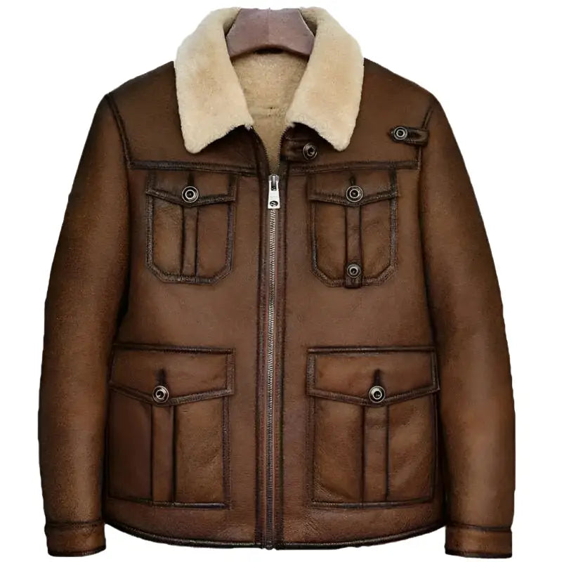 Mens Dark Brown B3 Shearling Bomber Jacket-0