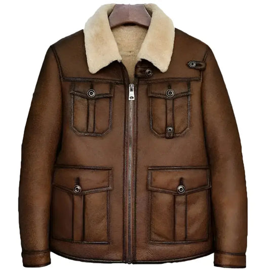 Mens Dark Brown B3 Shearling Bomber Jacket-0