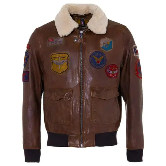 Mens Brown Sheepskin Aviator Jacket-0