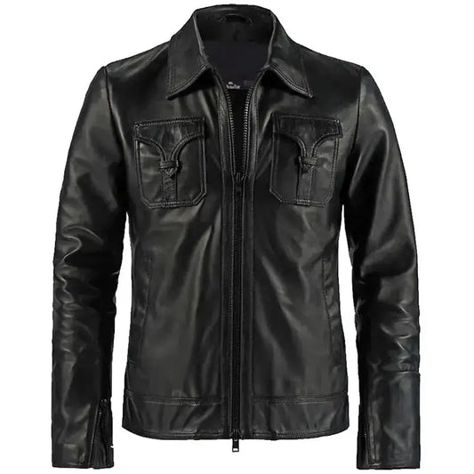 Men’s Drifter Black Leather Fashion Jacket-0