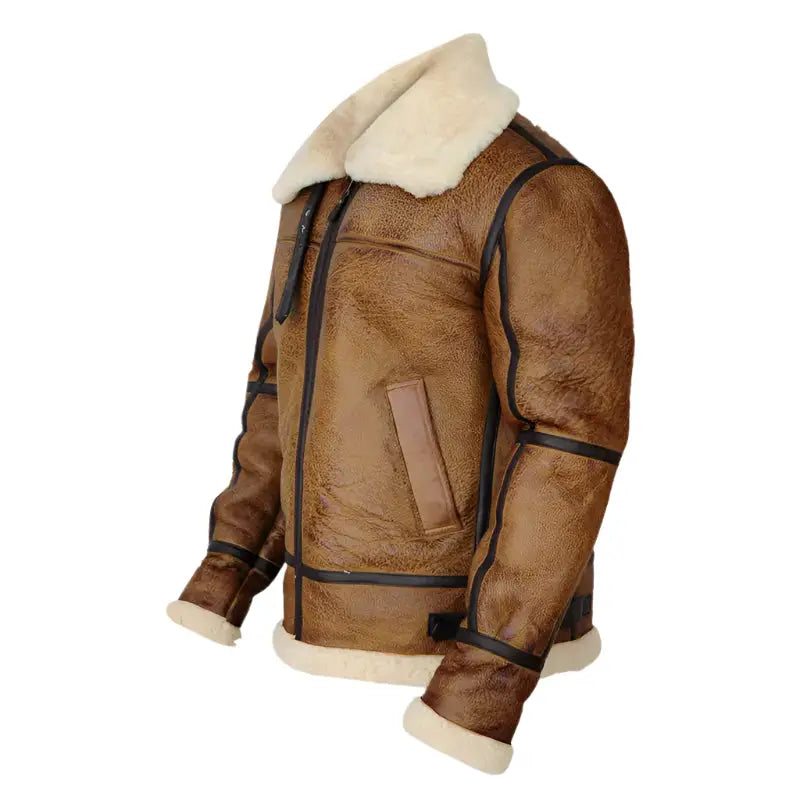 Mens Brown B3 Bomber Shearling Jacket-3