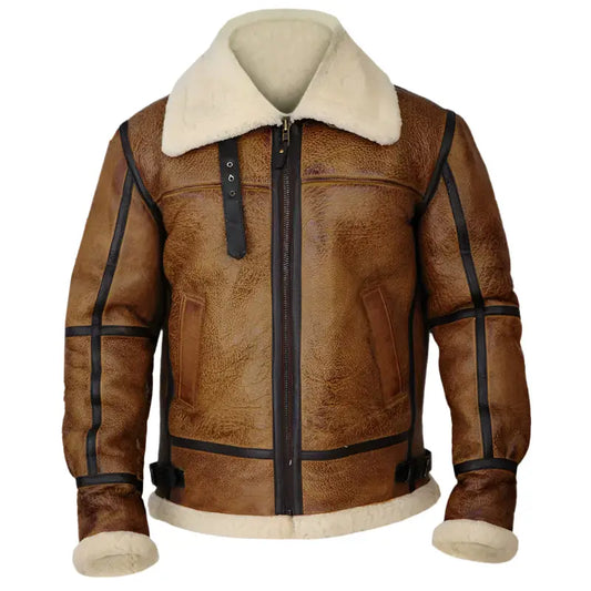 Mens Brown B3 Bomber Shearling Jacket-0
