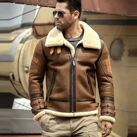 Sheepskin Faux Shearling Zipper Jacket-0