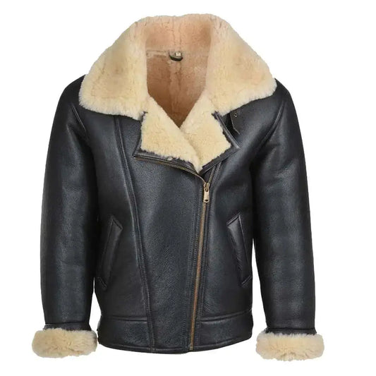 Mens Black Leather B3 Bomber Aviator Jacket-0