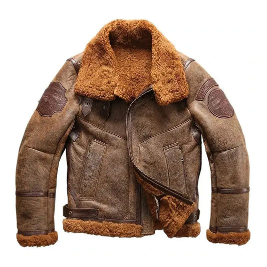 Mens B3 Sheepskin Shearling Bomber Jacket-0