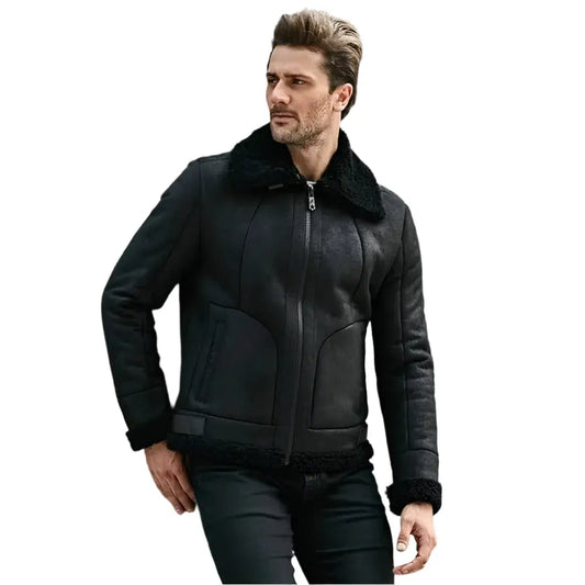 Men’s B3 Shearling Turn-Down Collar Motorcycle Jacket-0