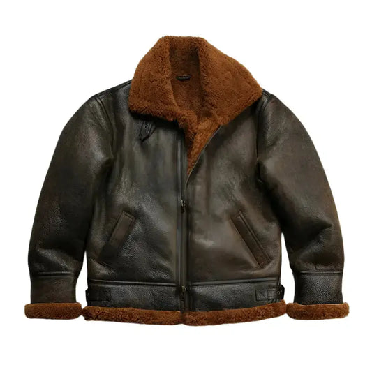 Mens B3 Sheepskin Shearling Leather Bomber Jacket-0