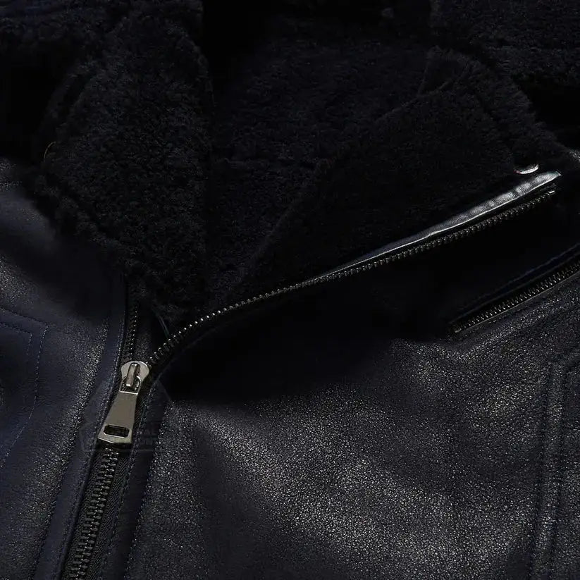 Men’s Black Aviator Sheepskin Moto Shearling Leather Jacket-2