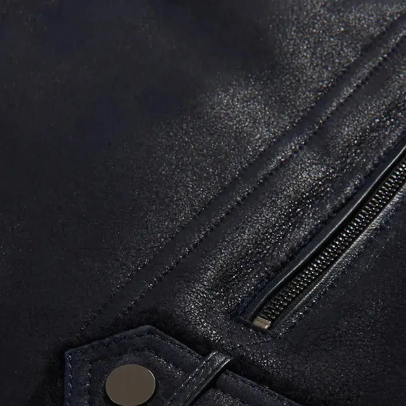 Men’s Black Aviator Sheepskin Moto Shearling Leather Jacket-4