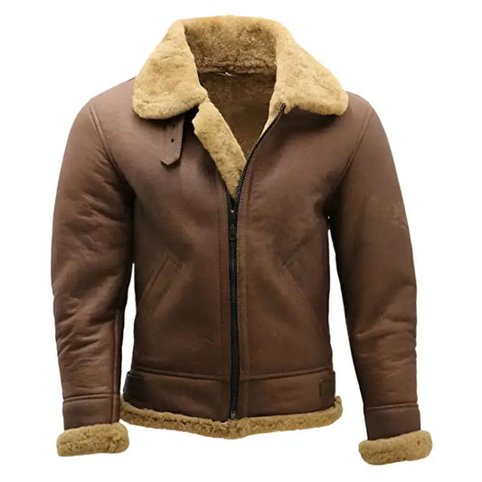 Mens Brown B3 Shearling Bomber Jacket-0