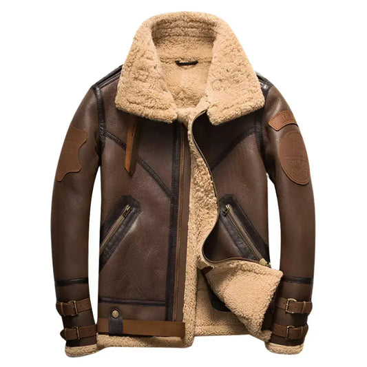 Men’s Brown B3 Sheepskin Shearling Bomber Jacket-0