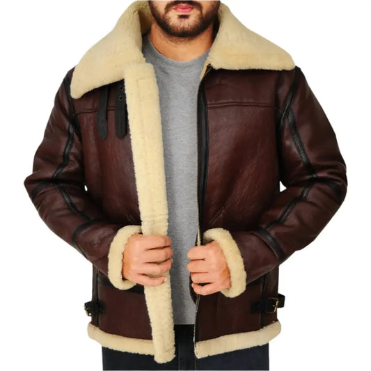 Mens Brown Shearling B3 Bomber Jacket-0