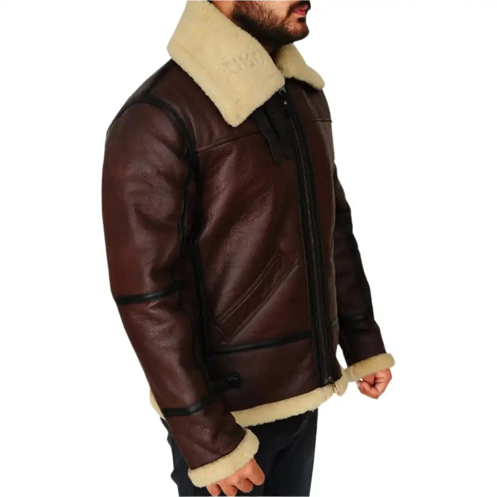 Mens Brown Shearling B3 Bomber Jacket-2