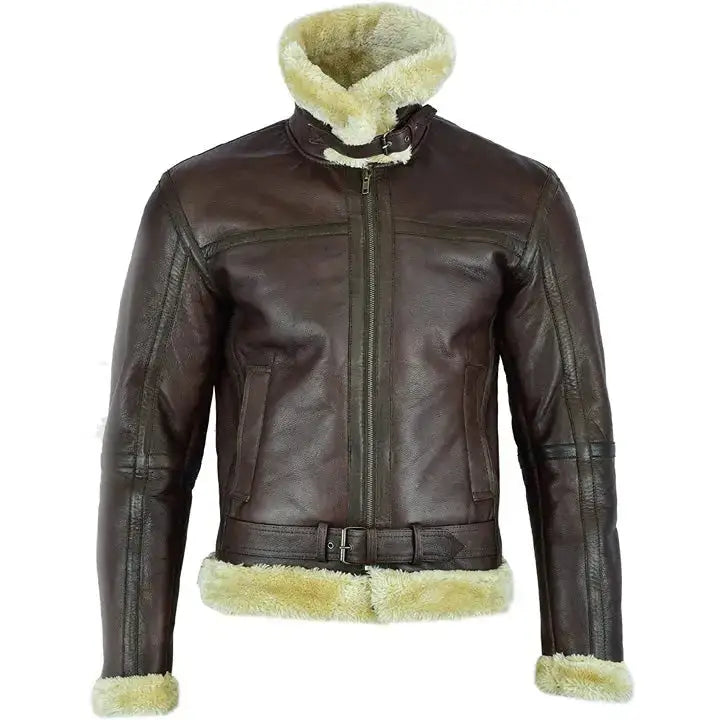 Mens Brown Shearling Aviator Jacket-3
