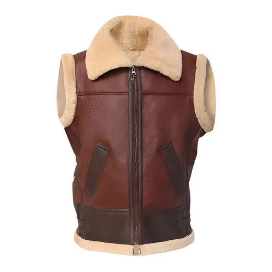 Mens Brown Shearling Leather Vest-0