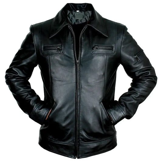 Mens Buster Slim Fit Leather Jacket-0