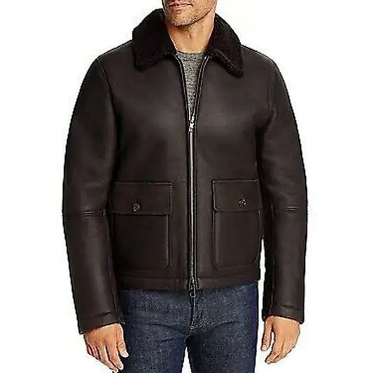 Michael Kors Leather Shearling Flight Jacket-0