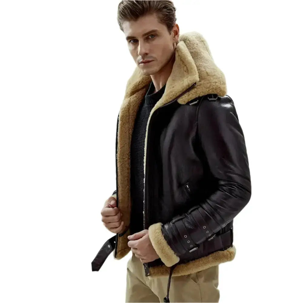 Men’s Dark Brown B3 Bomber Shearling Jacket-2
