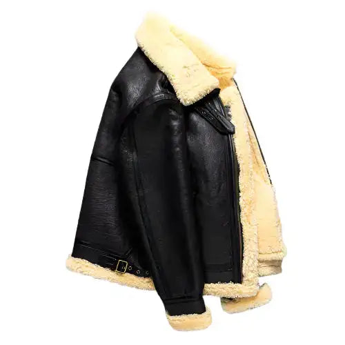Mens Dark Brown B3 Shearling Bomber Jacket-3