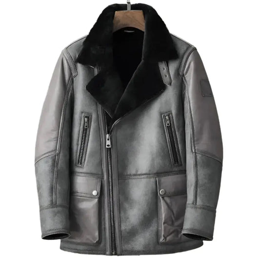 Men’s Metallic Gray B3 Shearling Bomber Jacket-0
