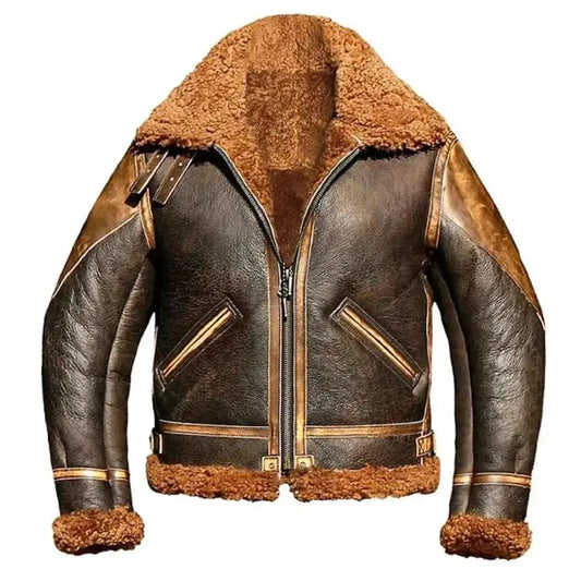 Mens RAF Aviator B3 Shearling Bomber Jacket-0
