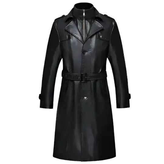 Mens Sheepskin Leather Trench Coat-0