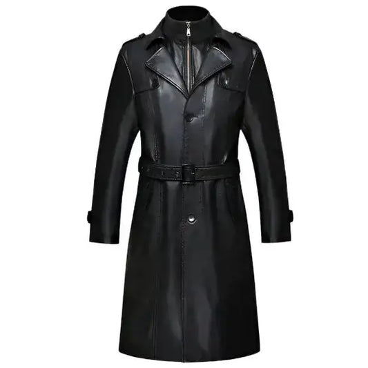 Mens Sheepskin Leather Trench Coat-0