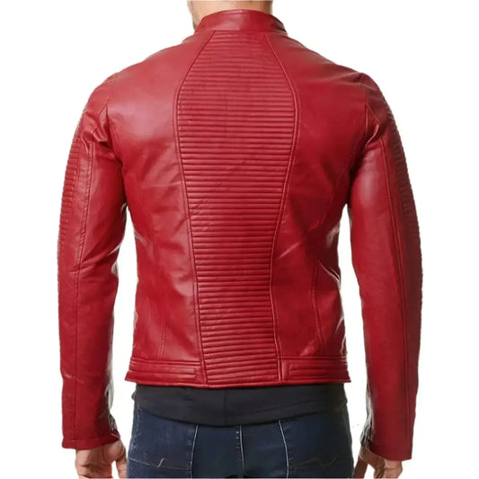 Men's Red Slim Fit Leather Biker Jacket-1