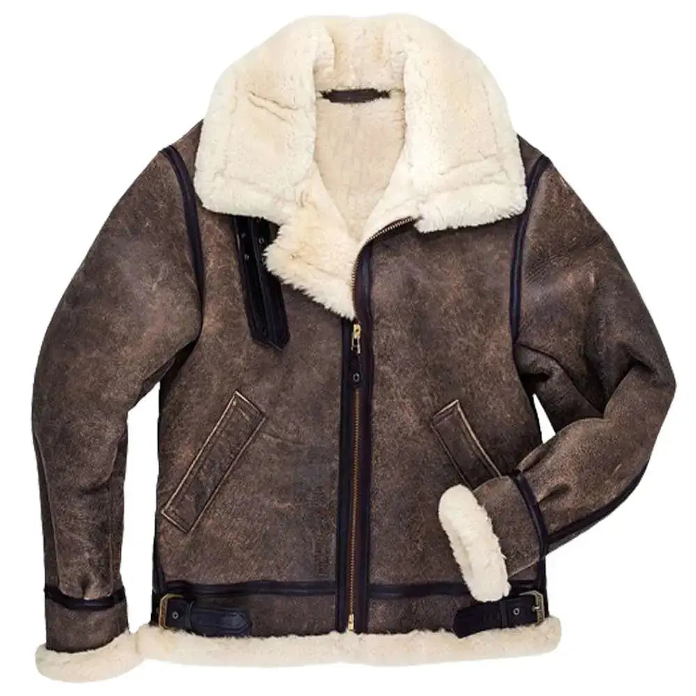 Mens Vintage Brown Shearling Bomber Jacket-0